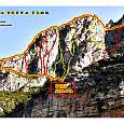 Croquis de la vía ferrata y la zona de escalada de Penyaflor 