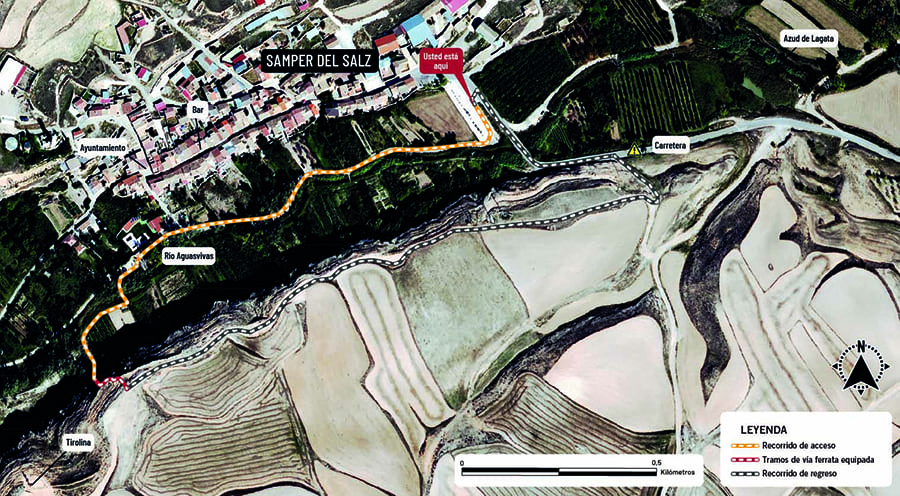 Croquis de acceso a la vía ferrata sin la variante de descenso equipada el 2026 © Inizia