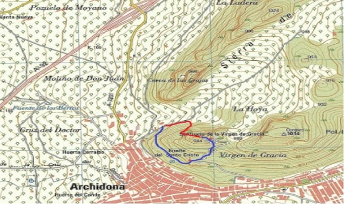 Croquis de la vía ferrata y retorno por la ermita de Santo Cristo 