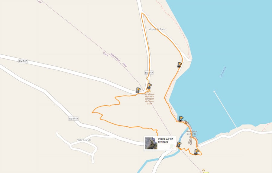 Croquis de la vía ferrata / Wikiloc / OpenstreetMaps 