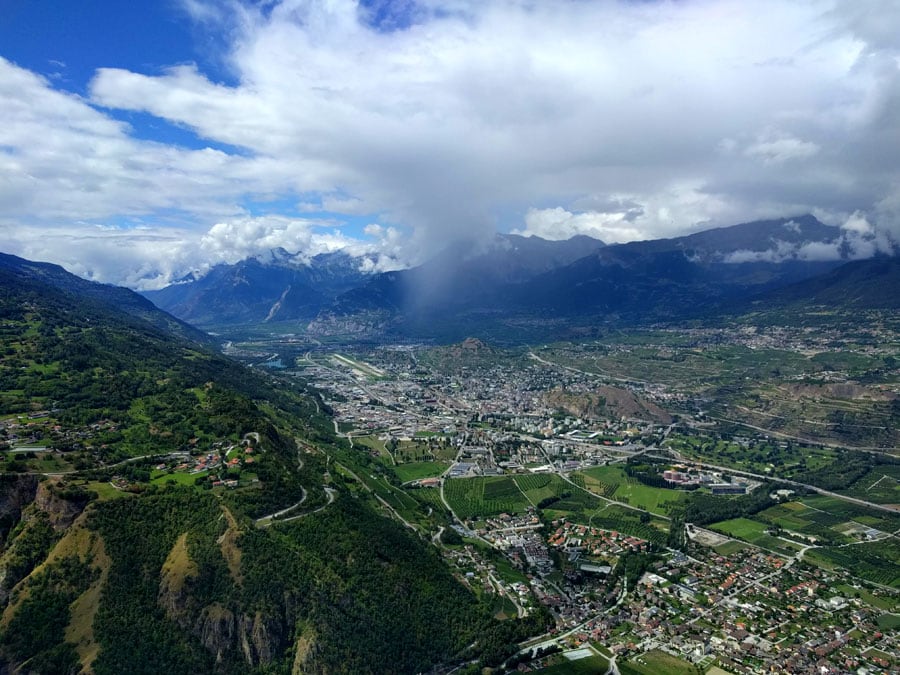 Views of the Rhone Valley with the city of Sion in the background 