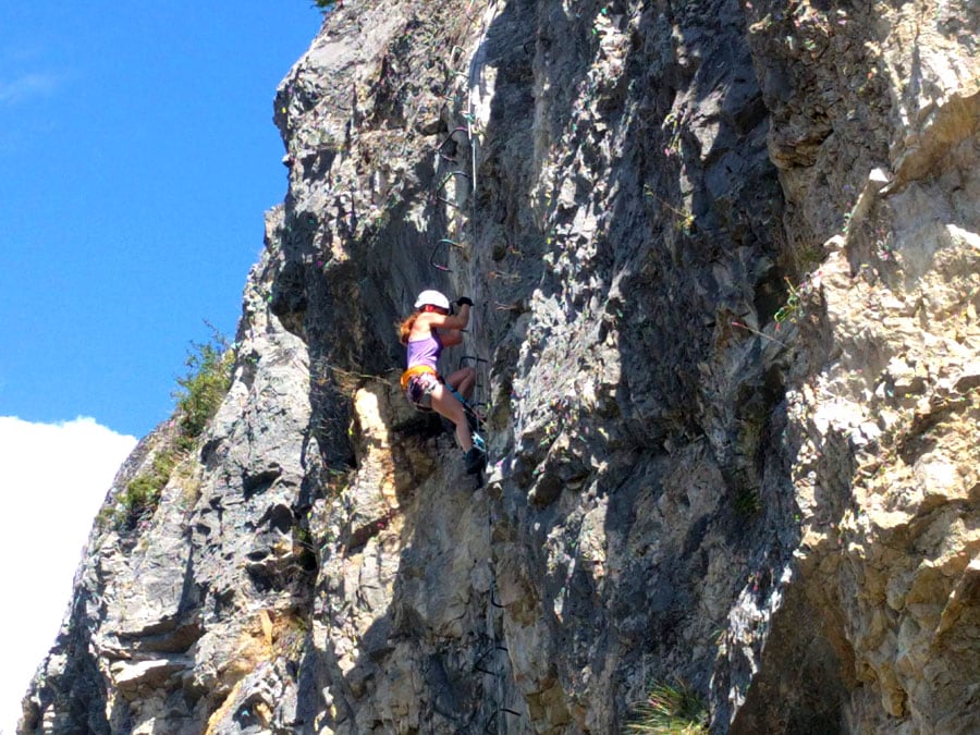 Photo of the overhang section; the most physically demanding part of the ferrata 