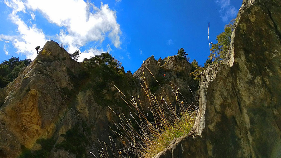 The ferrata creeps up along the central part of the Canal del Grau