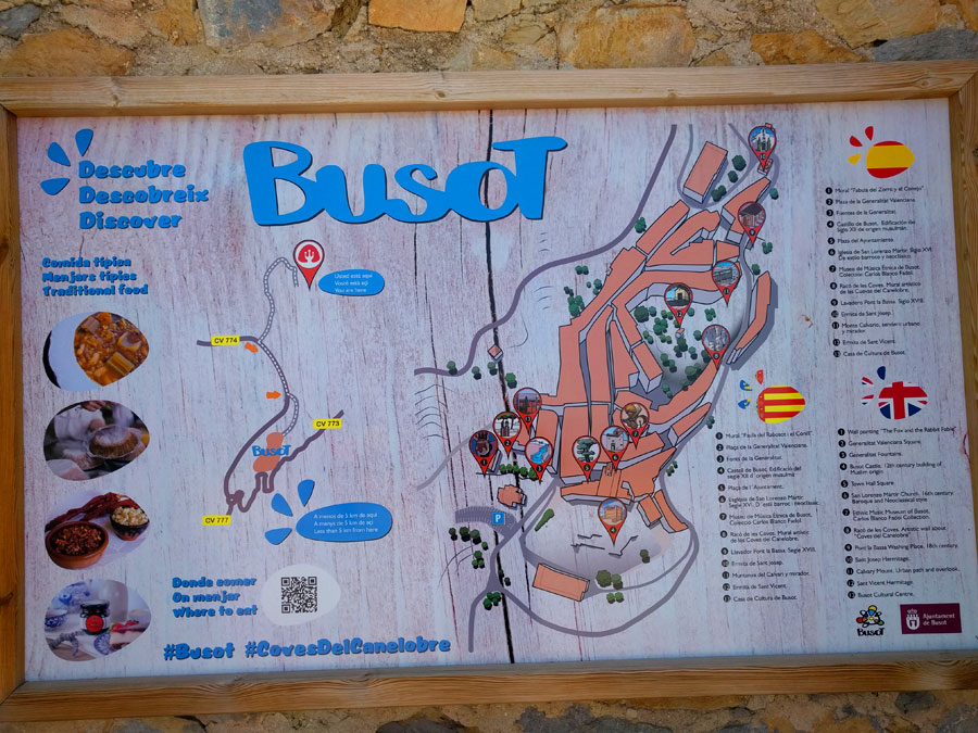 Cartel informativo de Busot y las Cuevas del Canelobre 