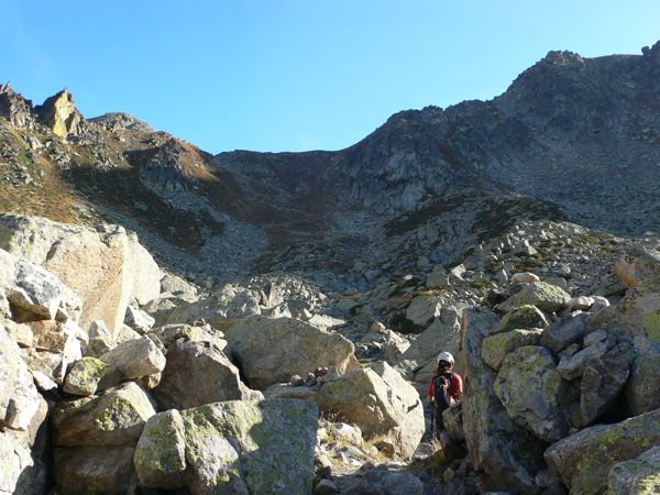 Climbing on a scree 