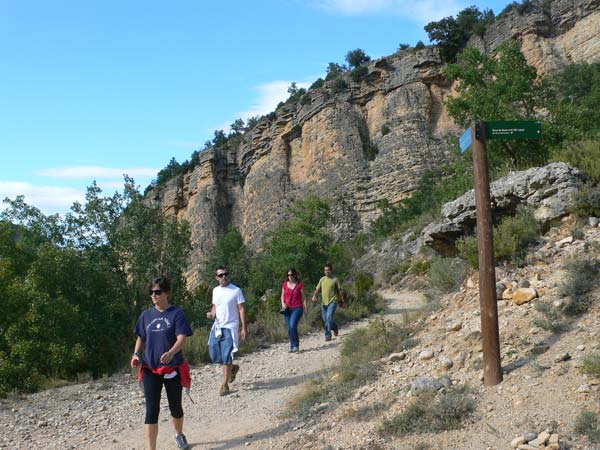 Walking surrounded by tall crags 