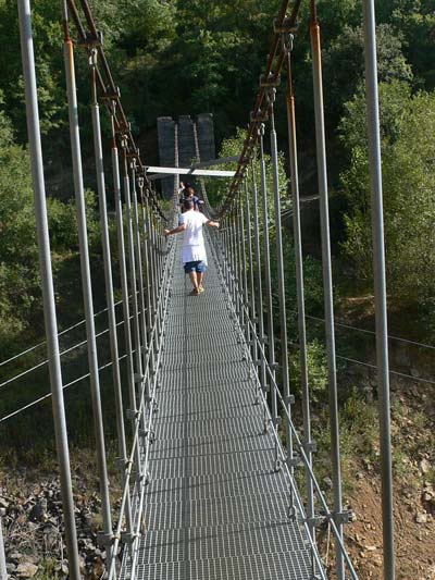 Crossing the suspension bridge 