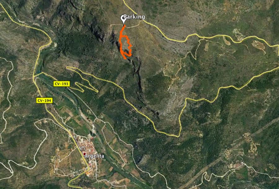 Situación de la vía ferrata a las afueras de Argelita