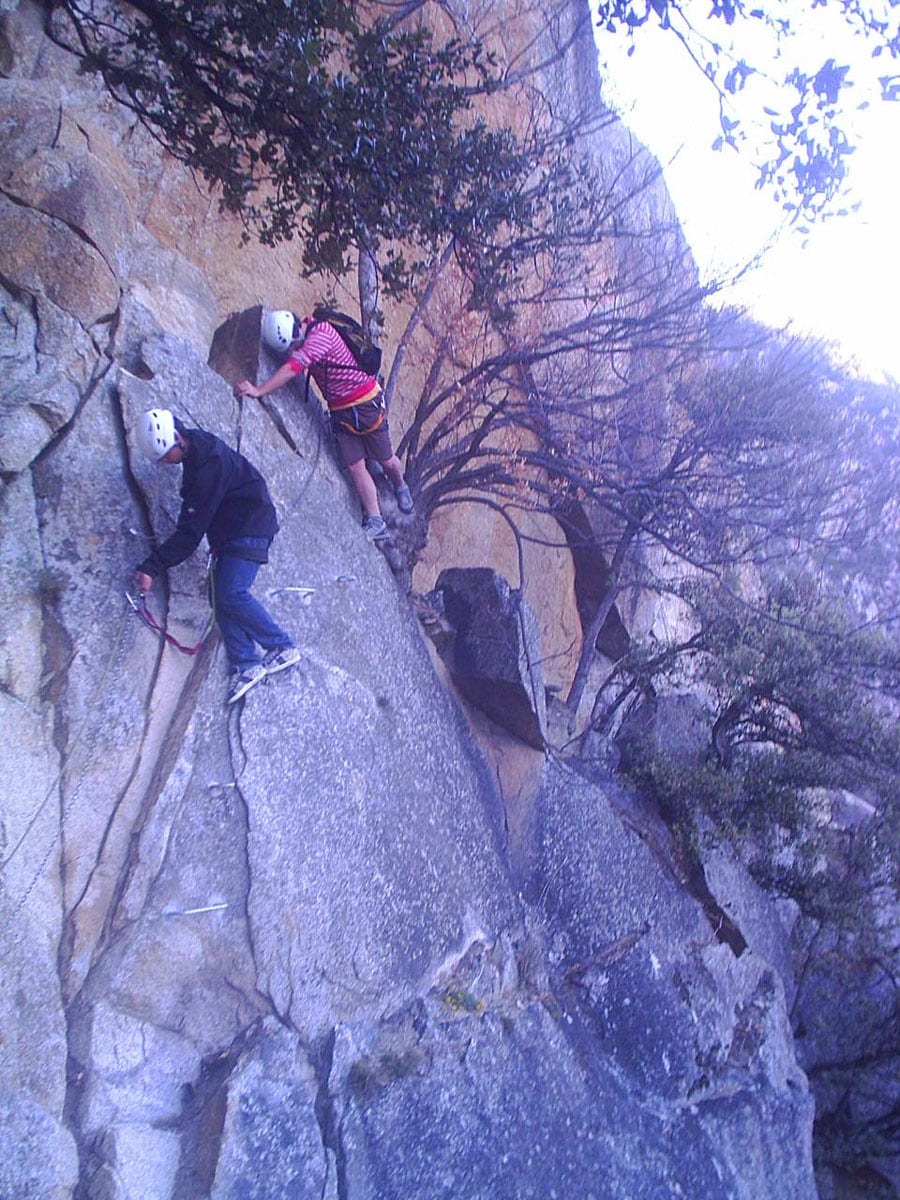 Climbing down some steps 