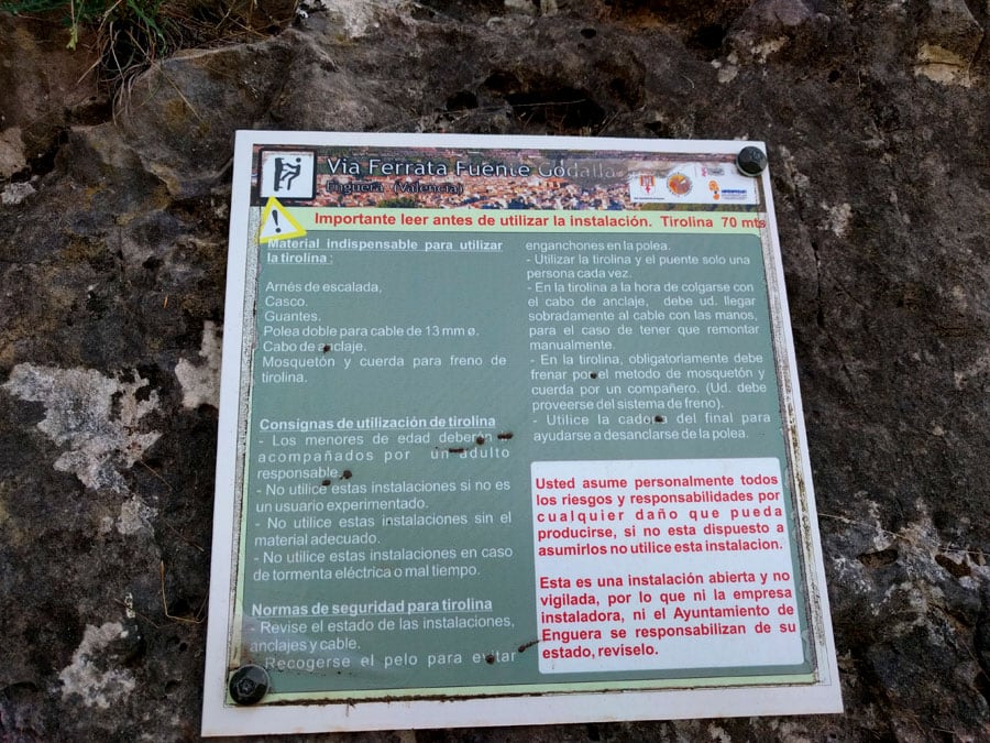 Informational poster of the zip line 