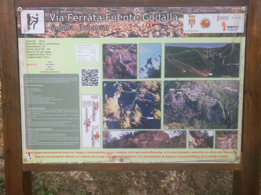Details of the informative poster of the via ferrata 