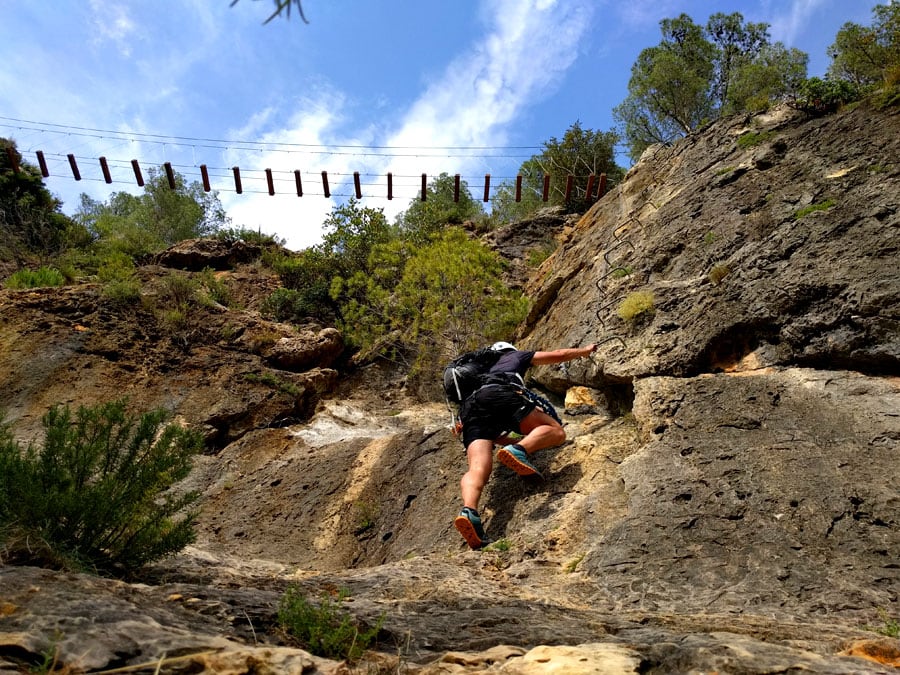 Climbing the last section of about 10 metres to the bridge 