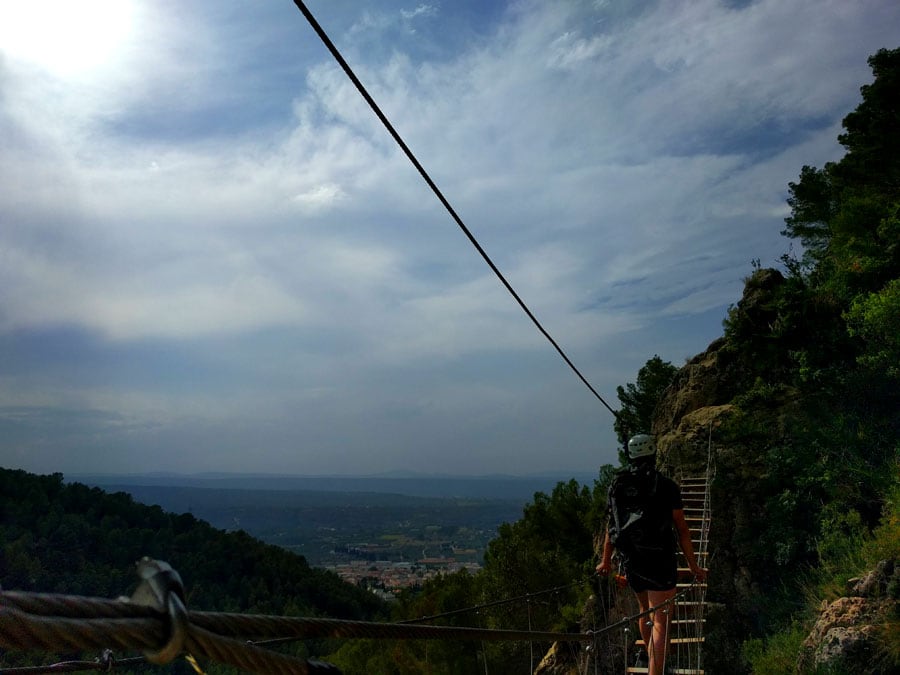 Crossing the suspension bridge 
