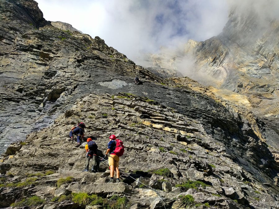 Inicio de la primera parte vertical de la vía ferrata 