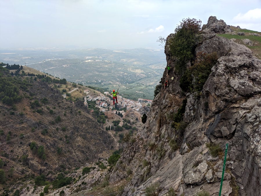 View of the 40-meter Tibetan bridge from the end of the via ferrata
