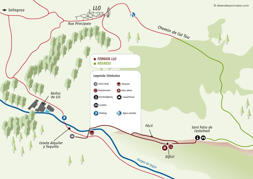 Croquis de la ruta con sus dos variantes y regreso por el pueblo de Llo 