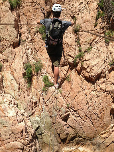 Crossing the Tibetan bridge (closed in 2015) 