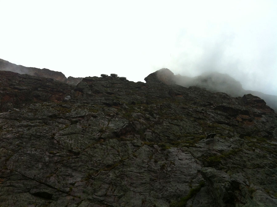 View of the wall and the via ferrata  -the end of the route is where the capsules are- 
