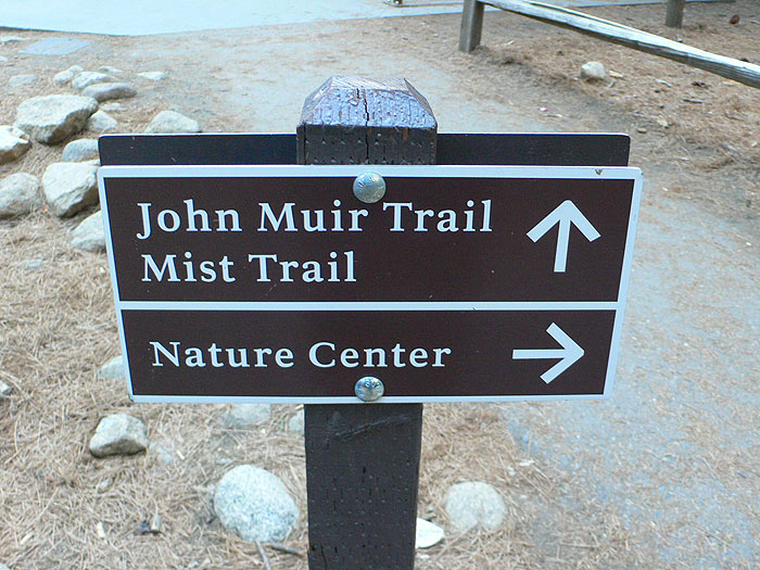 Signposts of the John Muir and Mist Trails which we’ll follow on our way up. We’ll leave the John Muir Trail for our way back. 