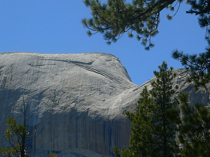 Looking back at Half Dome and the cables 