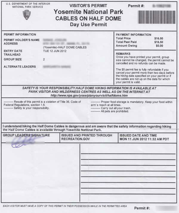 Permit required to hike Half Dome. 