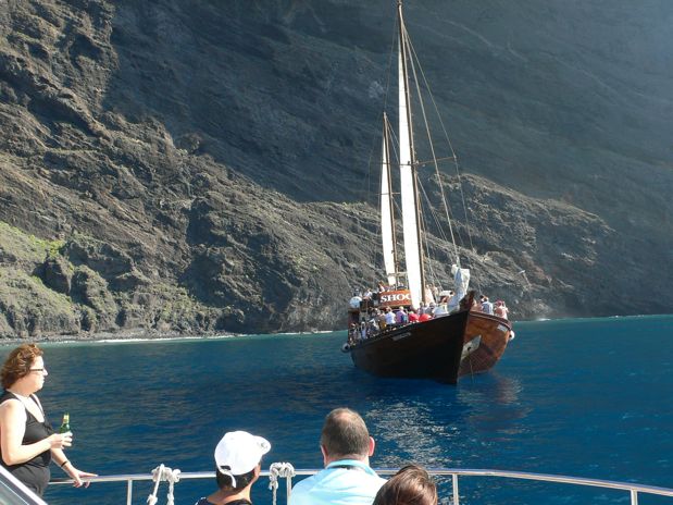 Cogemos el barco que nos llevará a los zona de avistamiento de delfines y finalmente al puerto de los Gigantes 