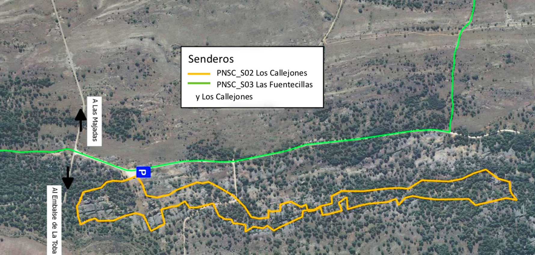 Croquis oficial del sendero PNSC-S02 de Los Callejones en color amarillo 