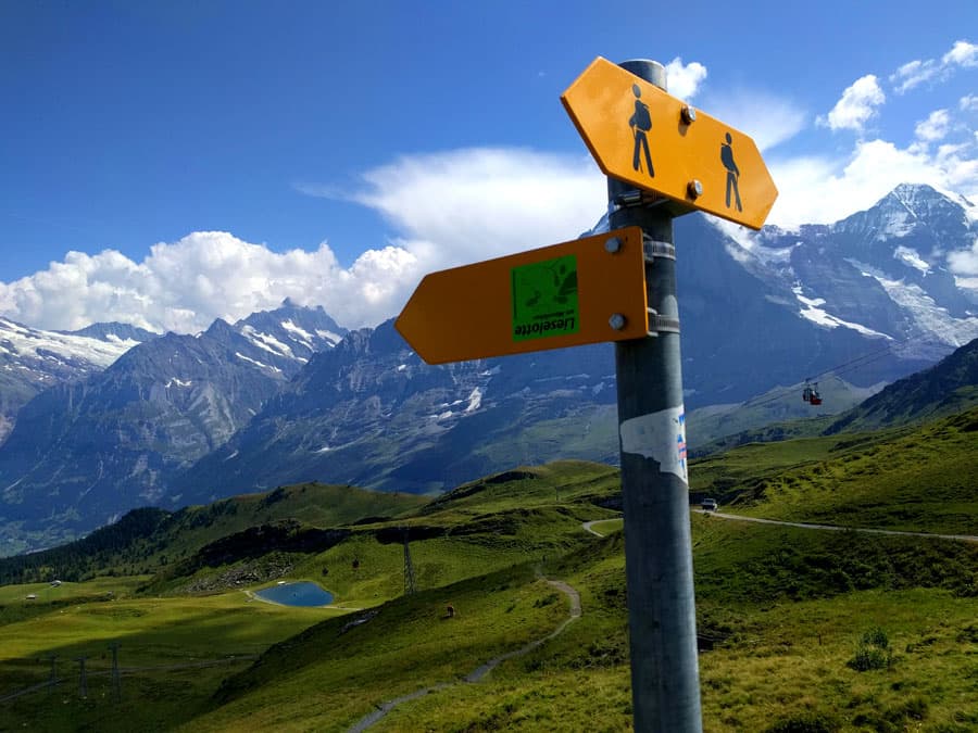 Signpost indicating the way down along the Lieselotte trail 