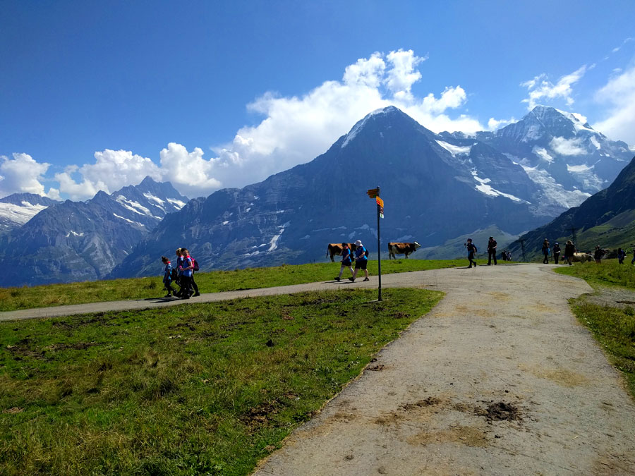 Beginning of the path next to the Männlichen mountain house -with Eiger and Monch in the background- 