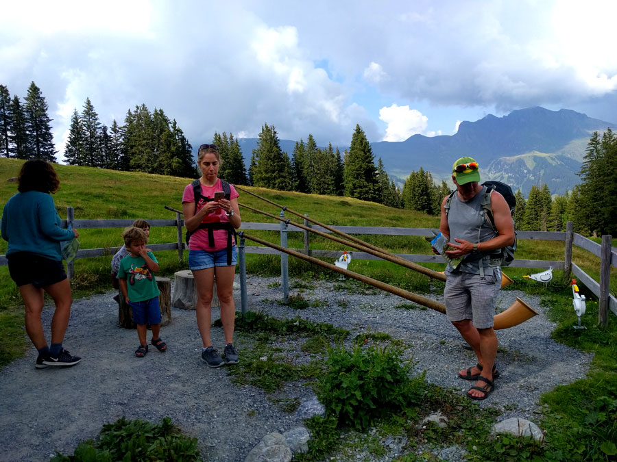 Stop number 11. Practice area with the popular Alphorns -the most fun on the route- 