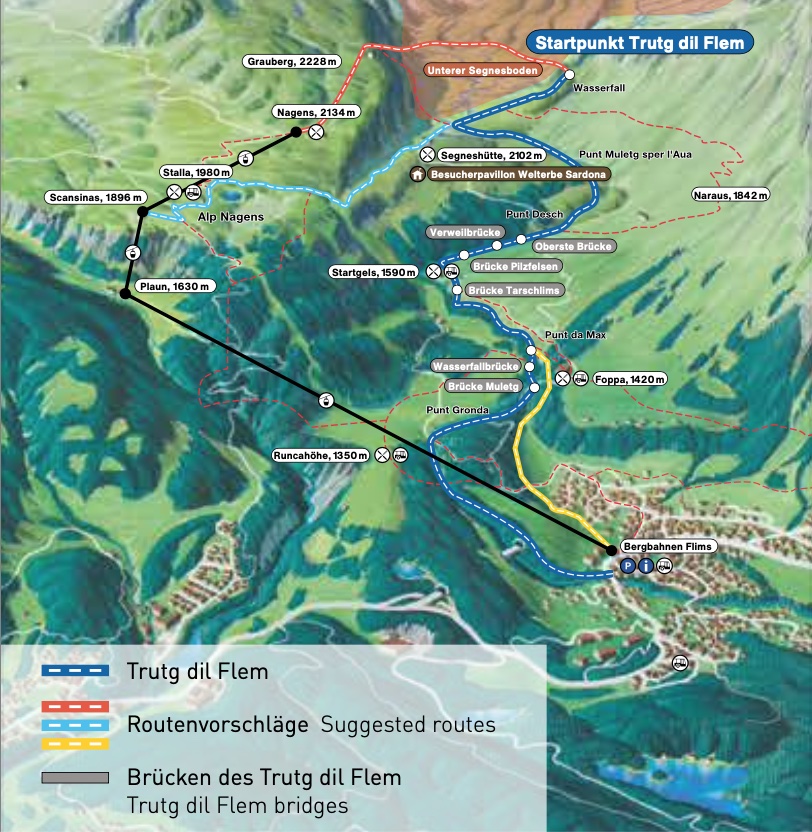 Croquis oficial de la ruta Trutg dil Flem en la actualización del 2023 
