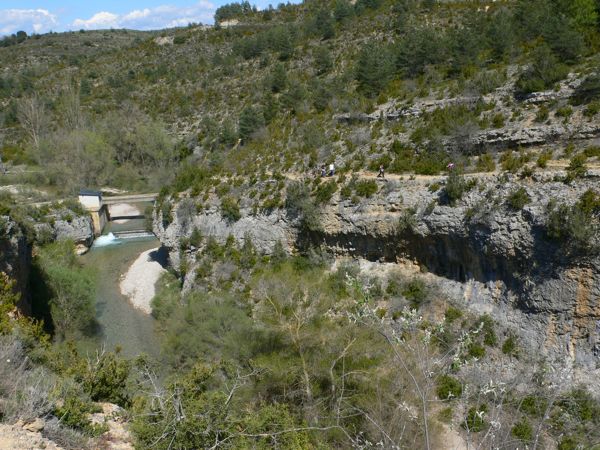 Vista atrás al puente y al camino de aproximación 