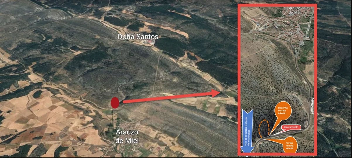 Croquis para llegar a la vía ferrata desde el pueblo de Arauzo de Miel