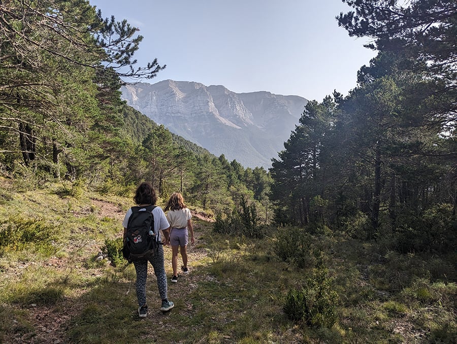 Vistas a los escarpados del Cadí Moixeró en la subida después del collado de Cristià