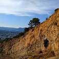 Walking on the ledge that leads us to the rappel 