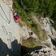 The vía ferrata starts with a long vertical section 