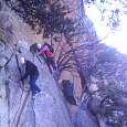 Climbing down some steps 