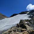 Otra vista atrás al glaciar y los hitos que hemos seguido 