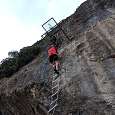 Rolling metal ladder and entrance 
