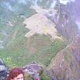 View of the ascent to Wayna Picchu with the temple in the background 