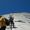 Starting the hike -we soon realize how slippery and vertical the rock is- 