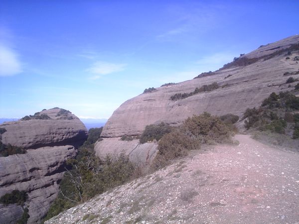Pasada la vegetación debemos desviarnos a la izquierda por un estrecho sendero descendente 