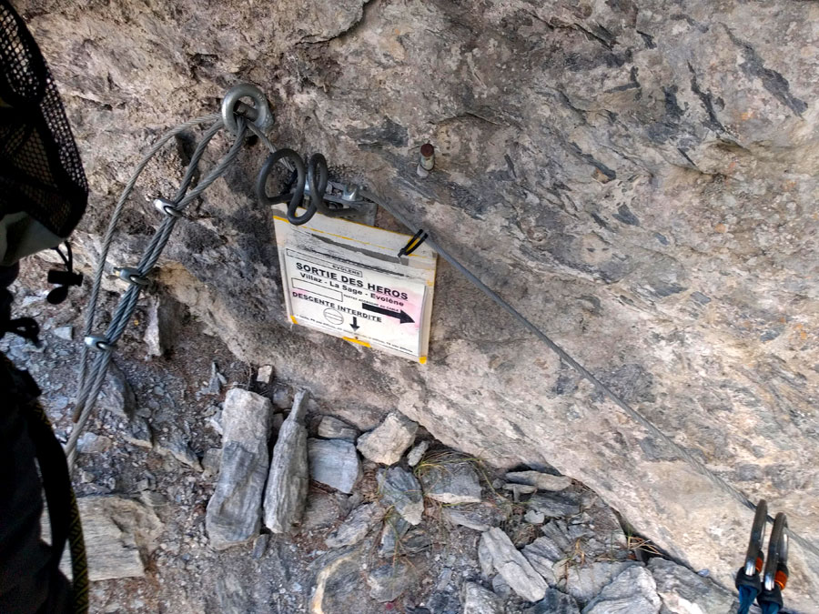 Indicador de la salida de la vía ferrata 