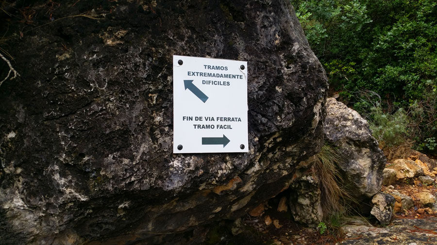 Cartel de advertencia e indicativo de la vía de escape 