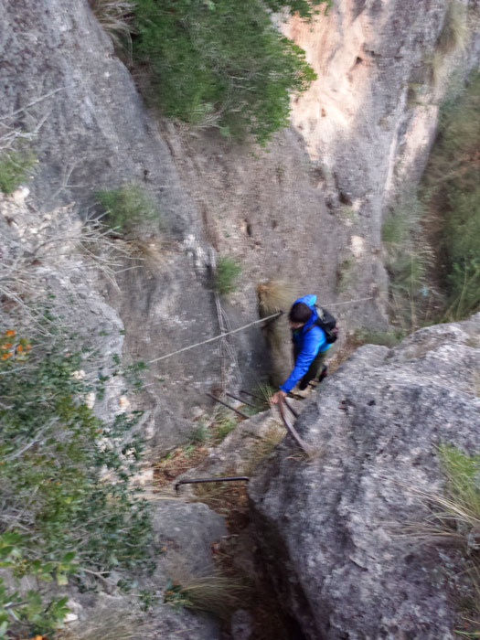 Tramo inclinado equipado con barras a modo de escalera 