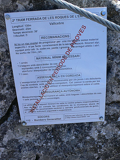 Cartel de la segunda parte de la vía ferrata 