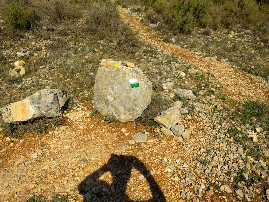Seguimos subiendo por el PR no nos desviamos a la derecha en la flecha metálica (iríamos a la Roies de Pinyana) 