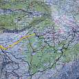 Croquis de la excursión -marcada en naranja- desde la i de información. El Lieselotte trail es la mitad de la bajada hasta Grindelwald 